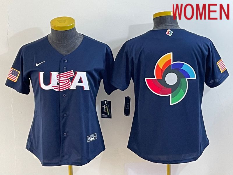 Women 2023 World Cub USA Blank Blue Nike MLB Jersey